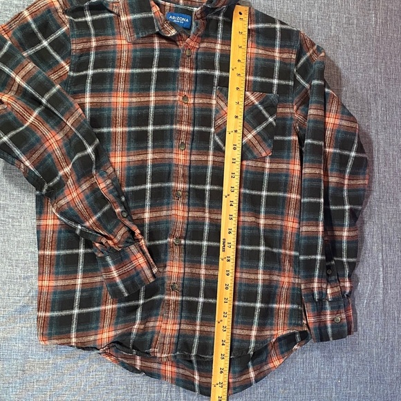 Arizona Jean Co Men’s Plaid Flannel Shirt Medium Black Orange Cotton Button-Up - Picture 6 of 8